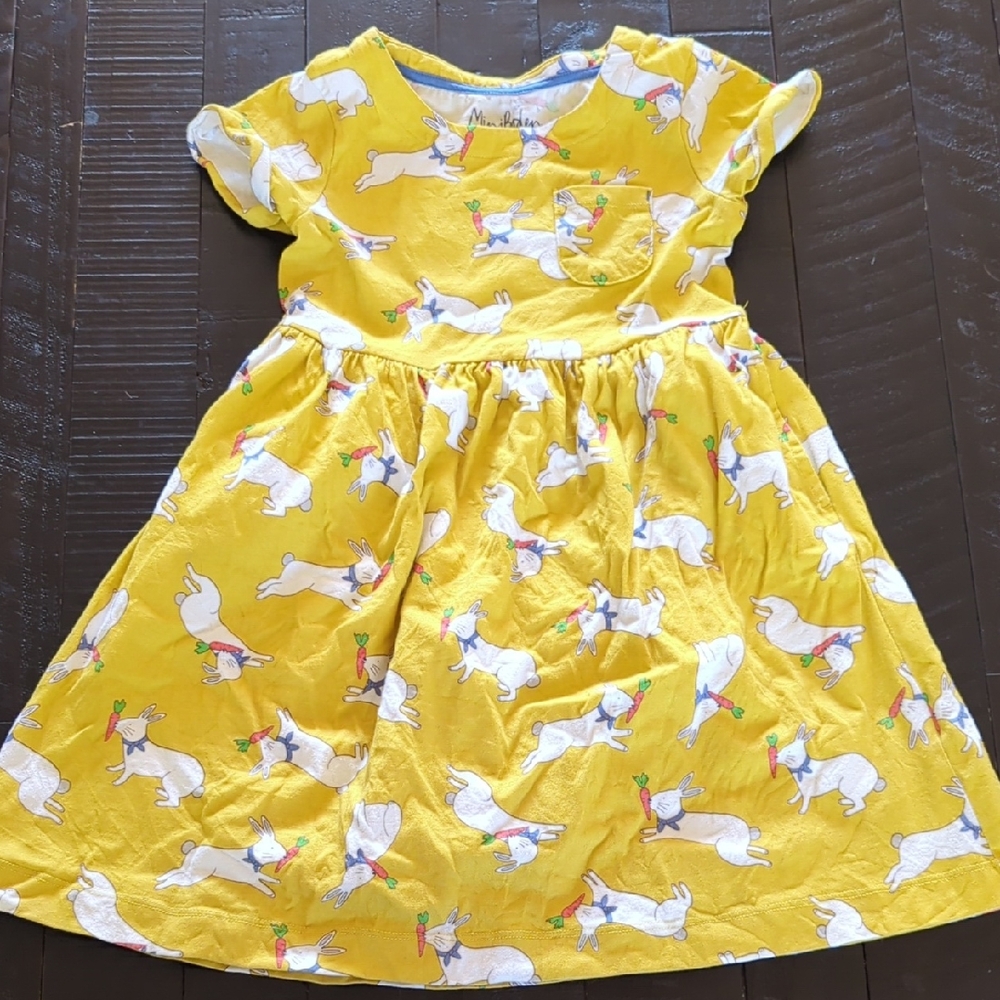 Mini Boden Yellow Rabbit Print Fun Jersey Dress